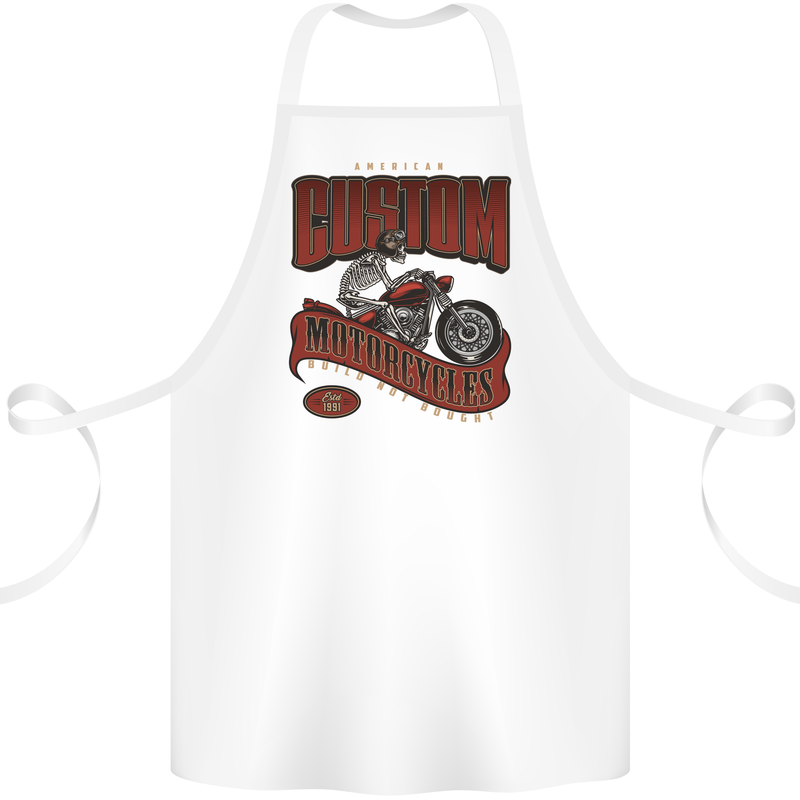 American Custom Motorcycles Biker Motorbike Cotton Apron 100% Organic White
