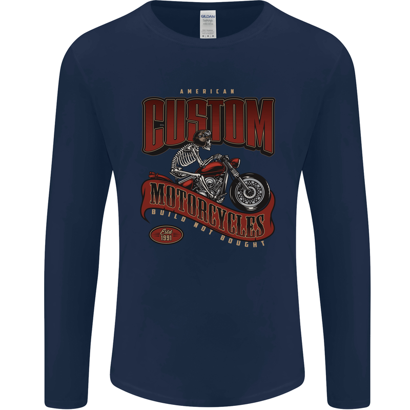 American Custom Motorcycles Biker Motorbike Mens Long Sleeve T-Shirt Navy Blue