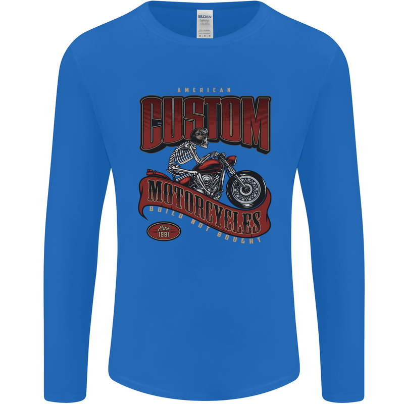 American Custom Motorcycles Biker Motorbike Mens Long Sleeve T-Shirt Royal Blue