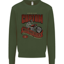 American Custom Motorcycles Biker Motorbike Mens Sweatshirt Jumper Forest Green