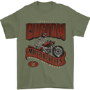 American Custom Motorcycles Biker Motorbike Mens T-Shirt Cotton Gildan Military Green