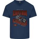 American Custom Motorcycles Biker Motorbike Mens V-Neck Cotton T-Shirt Navy Blue