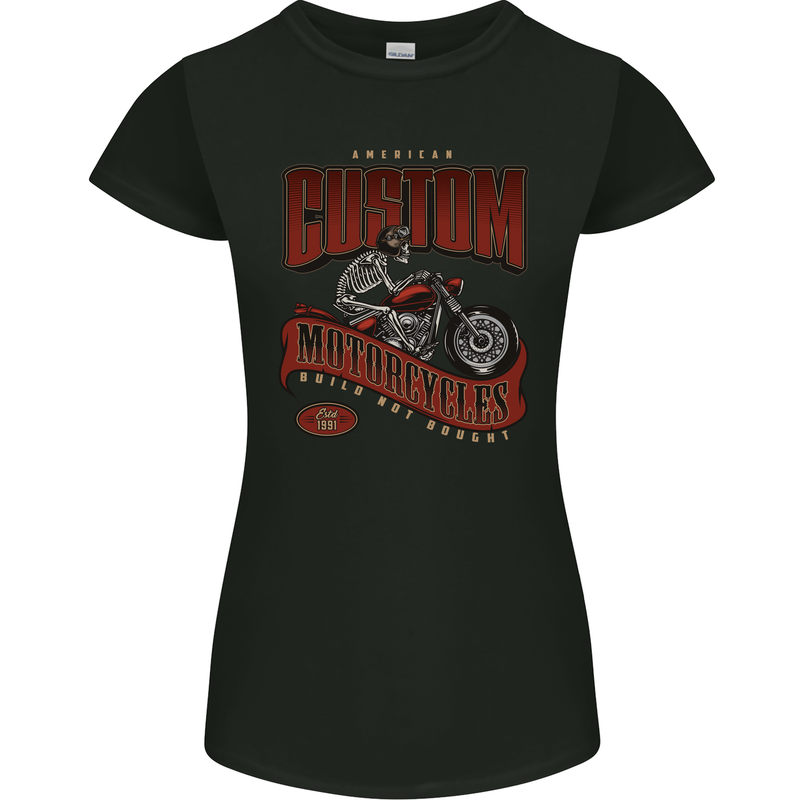 American Custom Motorcycles Biker Motorbike Womens Petite Cut T-Shirt Black