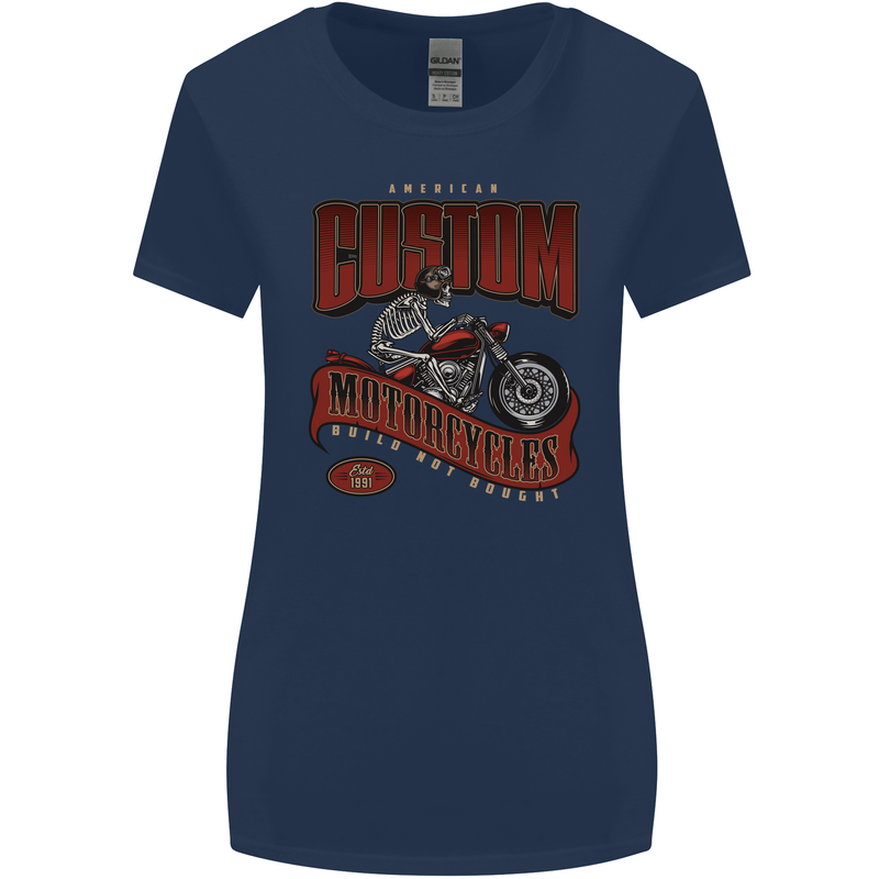 American Custom Motorcycles Biker Motorbike Womens Wider Cut T-Shirt Navy Blue