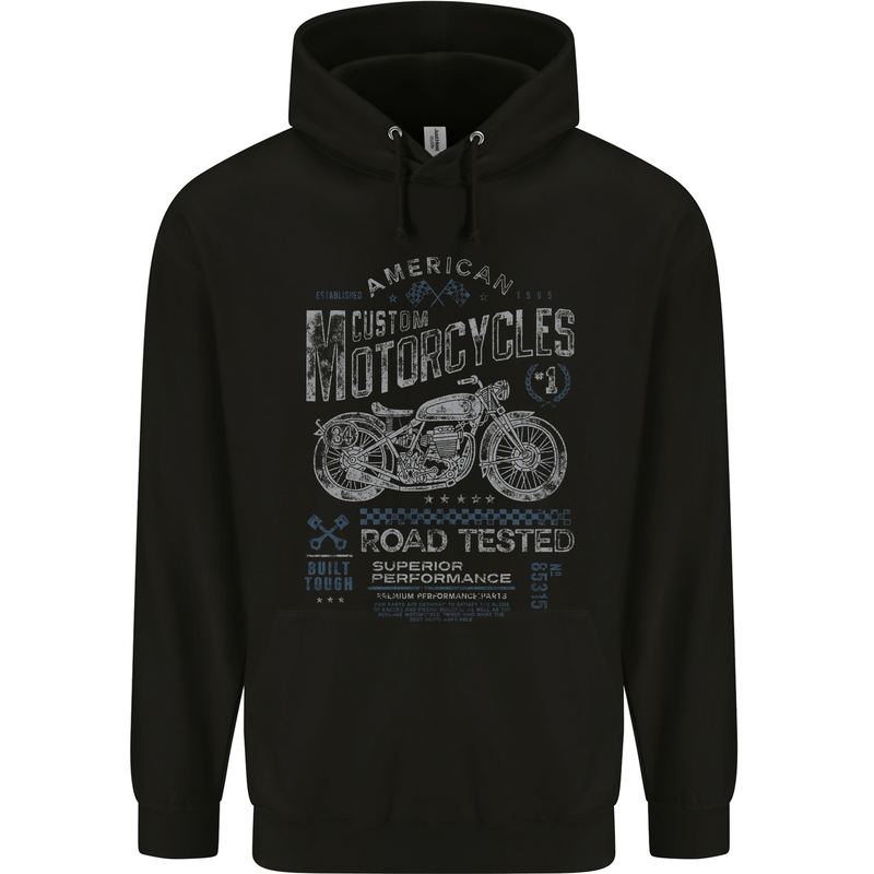 American Custom Motorcycles Motorbike Biker Mens 80% Cotton Hoodie Black
