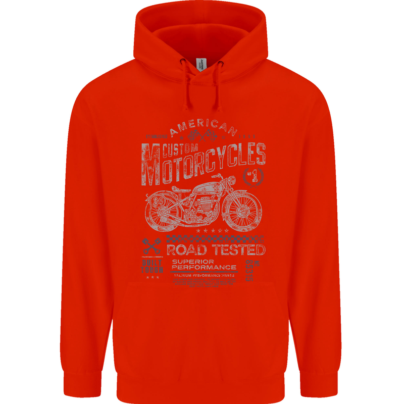 American Custom Motorcycles Motorbike Biker Mens 80% Cotton Hoodie Bright Red