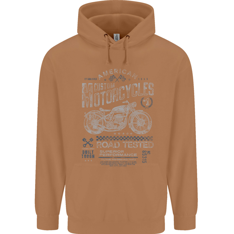 American Custom Motorcycles Motorbike Biker Mens 80% Cotton Hoodie Caramel Latte