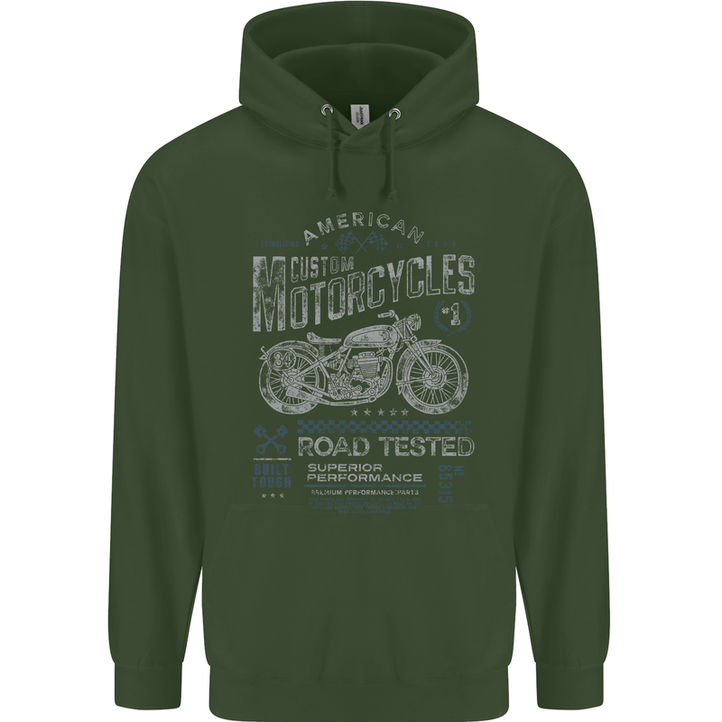 American Custom Motorcycles Motorbike Biker Mens 80% Cotton Hoodie Forest Green