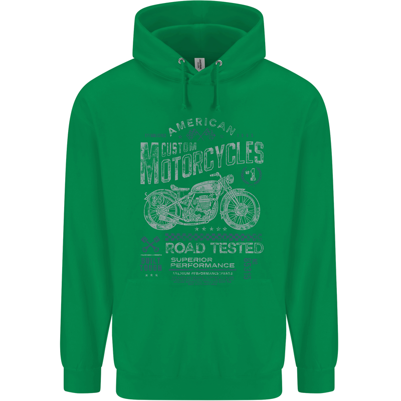 American Custom Motorcycles Motorbike Biker Mens 80% Cotton Hoodie Irish Green