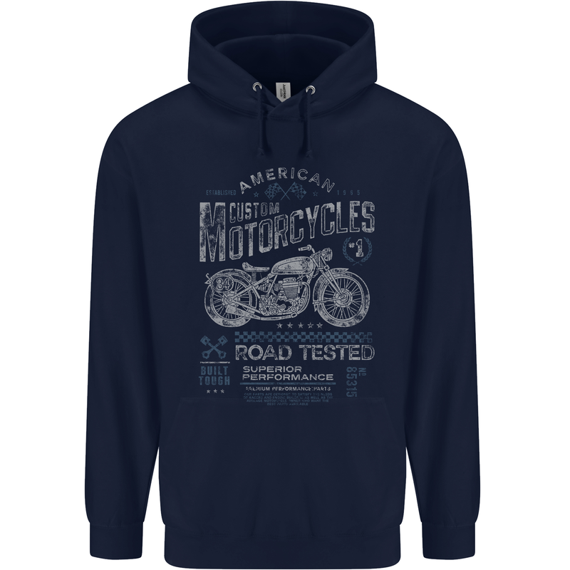 American Custom Motorcycles Motorbike Biker Mens 80% Cotton Hoodie Navy Blue