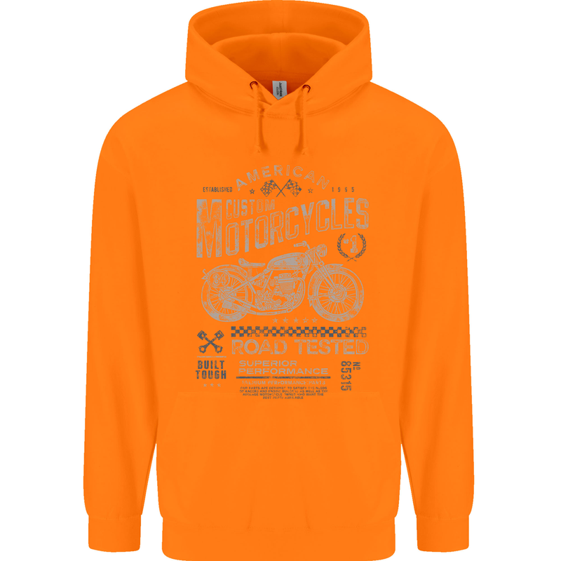American Custom Motorcycles Motorbike Biker Mens 80% Cotton Hoodie Orange