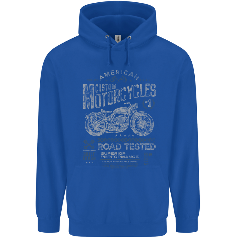 American Custom Motorcycles Motorbike Biker Mens 80% Cotton Hoodie Royal Blue