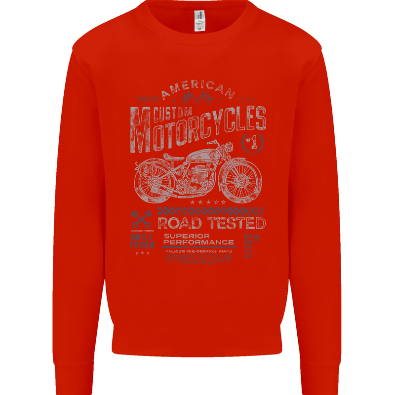 American Custom Motorcycles Motorbike Biker Mens Sweatshirt Jumper Bright Red