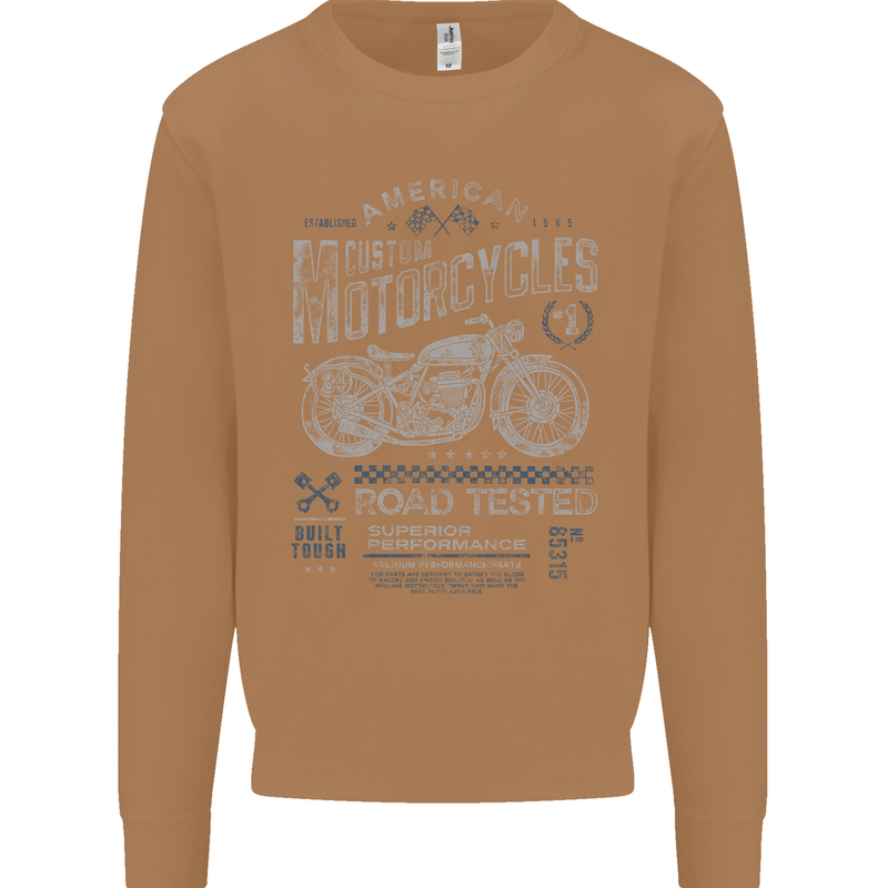American Custom Motorcycles Motorbike Biker Mens Sweatshirt Jumper Caramel Latte