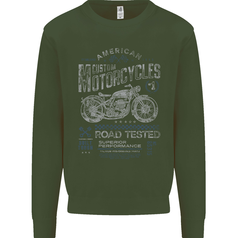 American Custom Motorcycles Motorbike Biker Mens Sweatshirt Jumper Forest Green