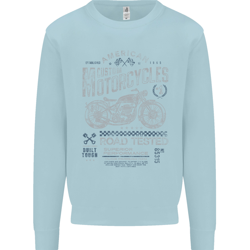 American Custom Motorcycles Motorbike Biker Mens Sweatshirt Jumper Light Blue