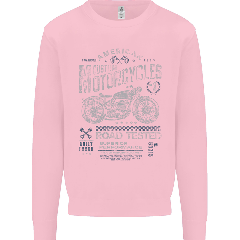 American Custom Motorcycles Motorbike Biker Mens Sweatshirt Jumper Light Pink