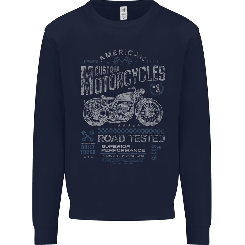 American Custom Motorcycles Motorbike Biker Mens Sweatshirt Jumper Navy Blue