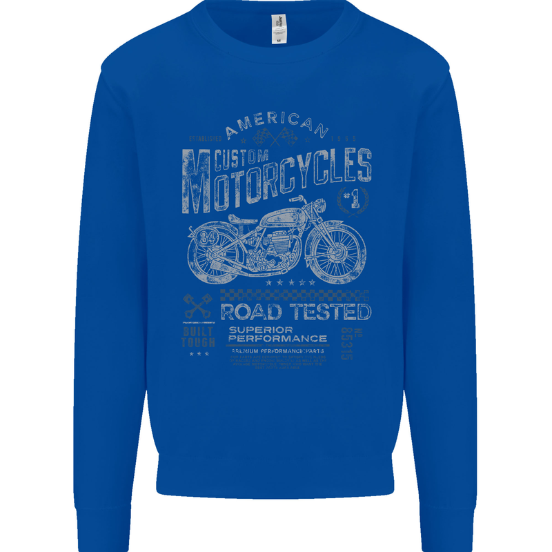 American Custom Motorcycles Motorbike Biker Mens Sweatshirt Jumper Royal Blue
