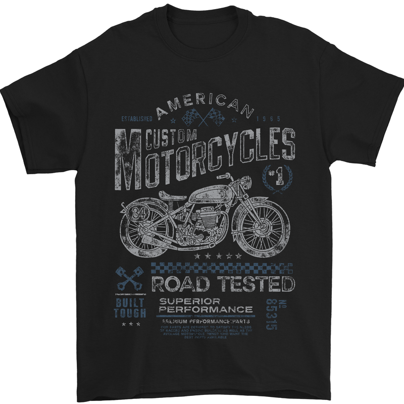 American Custom Motorcycles Motorbike Biker Mens T-Shirt Cotton Gildan Black