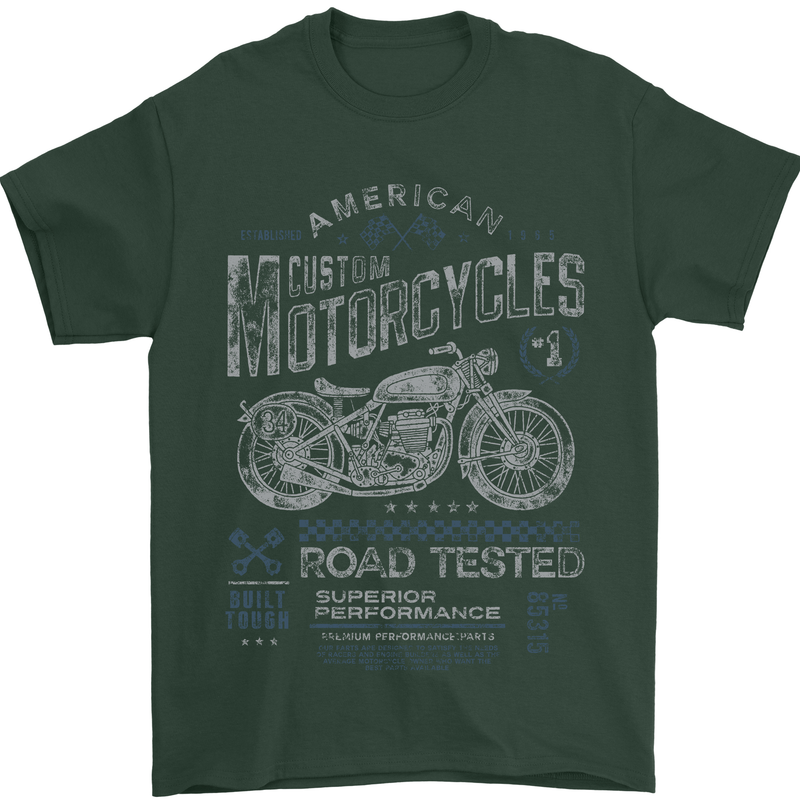 American Custom Motorcycles Motorbike Biker Mens T-Shirt Cotton Gildan Forest Green