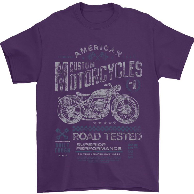 American Custom Motorcycles Motorbike Biker Mens T-Shirt Cotton Gildan Purple