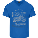 American Custom Motorcycles Motorbike Biker Mens V-Neck Cotton T-Shirt Royal Blue