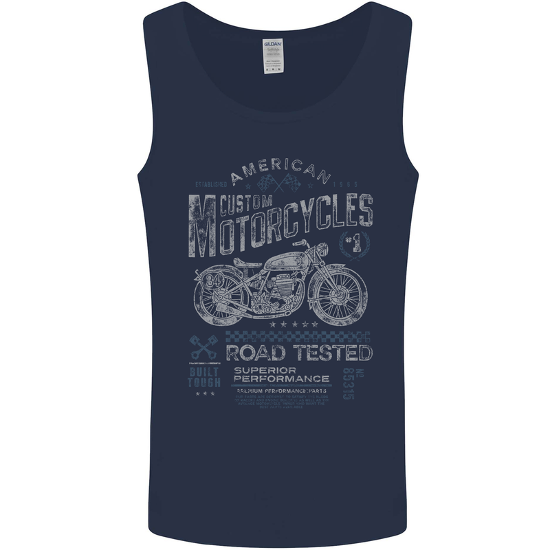 American Custom Motorcycles Motorbike Biker Mens Vest Tank Top Navy Blue