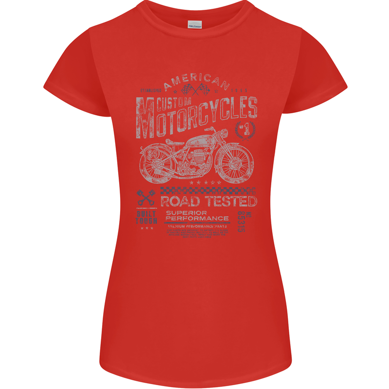 American Custom Motorcycles Motorbike Biker Womens Petite Cut T-Shirt Red