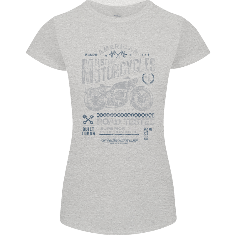 American Custom Motorcycles Motorbike Biker Womens Petite Cut T-Shirt Sports Grey