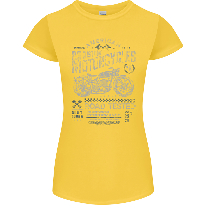 American Custom Motorcycles Motorbike Biker Womens Petite Cut T-Shirt Yellow