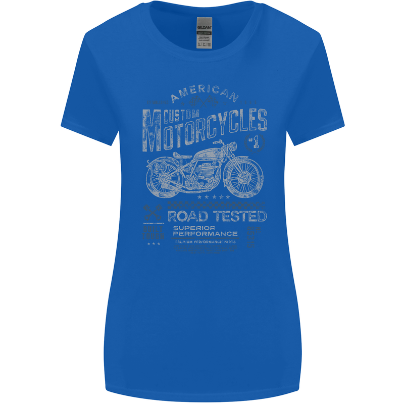 American Custom Motorcycles Motorbike Biker Womens Wider Cut T-Shirt Royal Blue