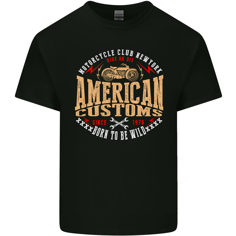 American Customs Cafe Racer Biker Mens Cotton T-Shirt Tee Top Black