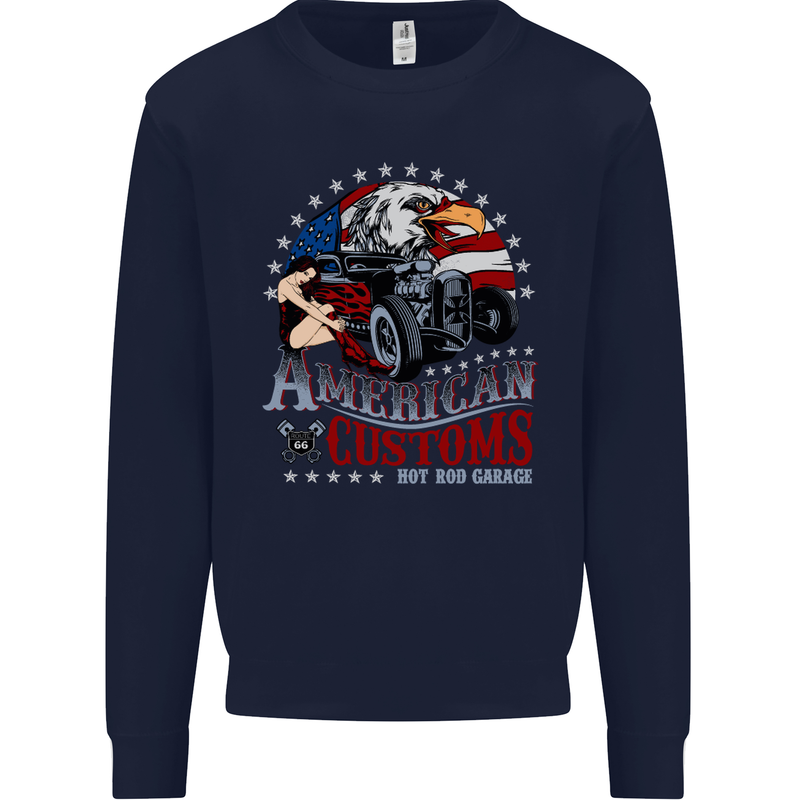 American Customs Hot Rod Garage USA Kids Sweatshirt Jumper Navy Blue