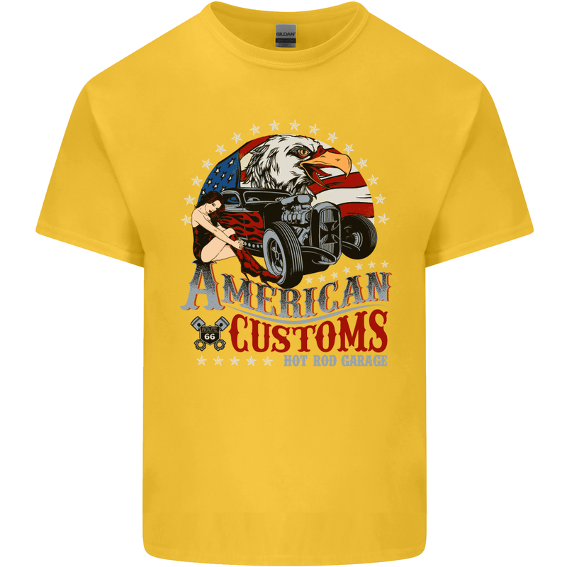 American Customs Hot Rod Garage USA Kids T-Shirt Childrens Yellow