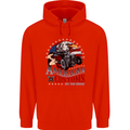 American Customs Hot Rod Garage USA Mens 80% Cotton Hoodie Bright Red
