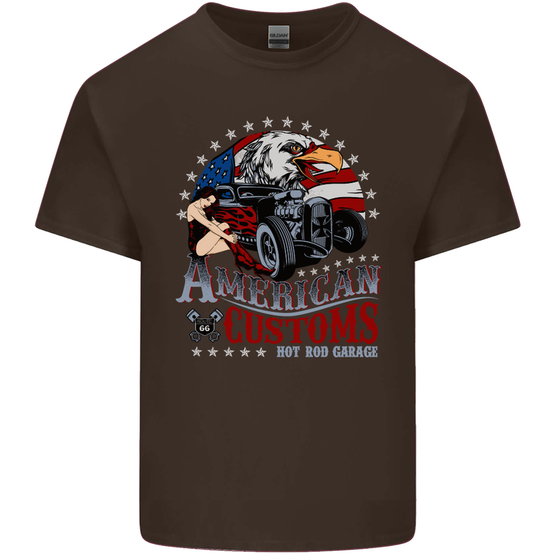 American Customs Hot Rod Garage USA Mens Cotton T-Shirt Tee Top Dark Chocolate