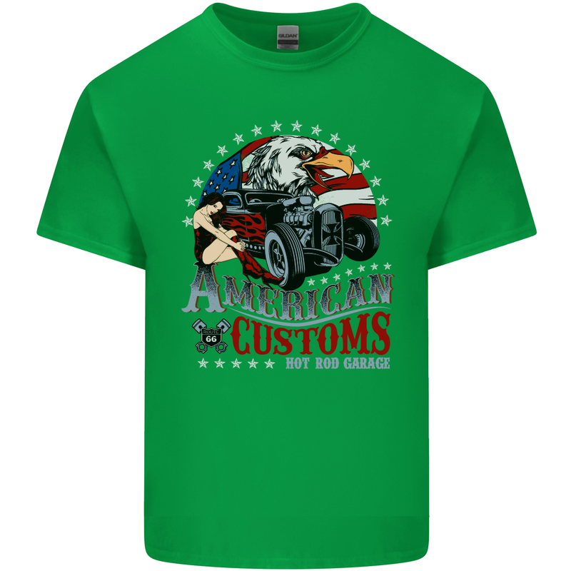 American Customs Hot Rod Garage USA Mens Cotton T-Shirt Tee Top Irish Green