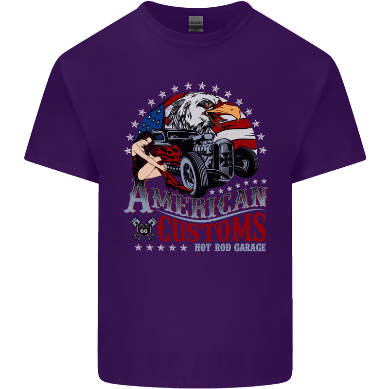 American Customs Hot Rod Garage USA Mens Cotton T-Shirt Tee Top Purple