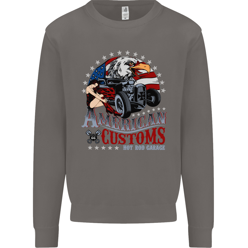 American Customs Hot Rod Garage USA Mens Sweatshirt Jumper Charcoal