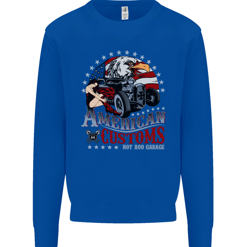 American Customs Hot Rod Garage USA Mens Sweatshirt Jumper Royal Blue