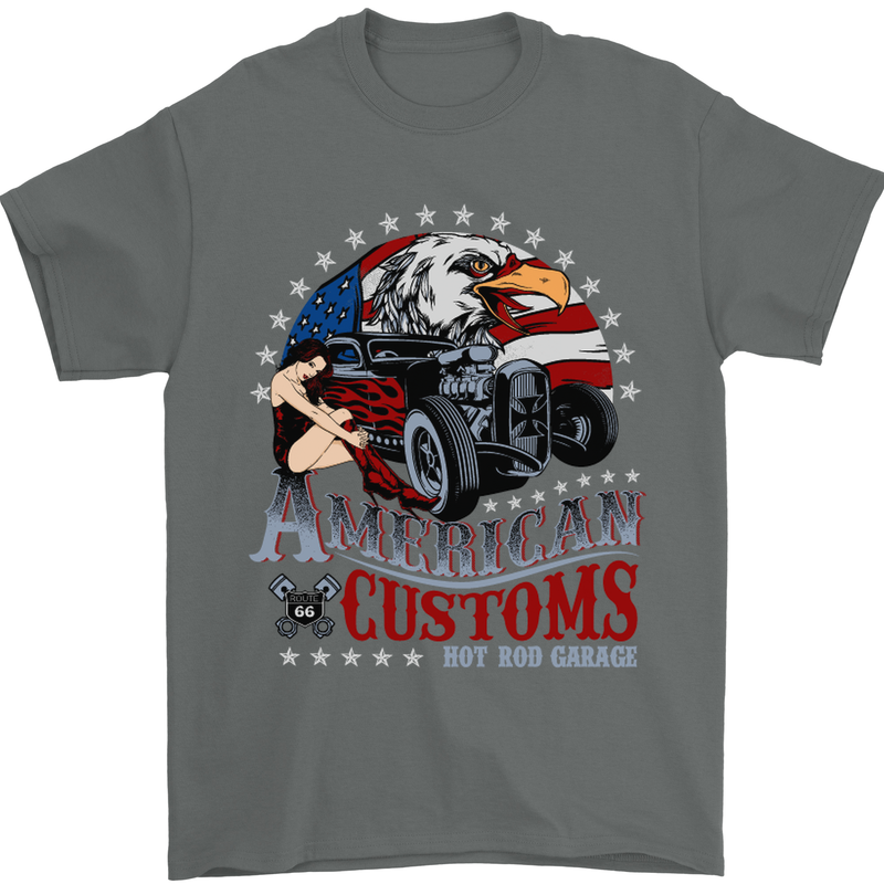 American Customs Hot Rod Garage USA Mens T-Shirt Cotton Gildan Charcoal