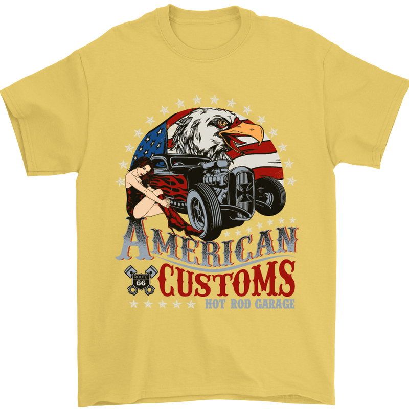 American Customs Hot Rod Garage USA Mens T-Shirt Cotton Gildan Yellow