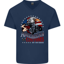 American Customs Hot Rod Garage USA Mens V-Neck Cotton T-Shirt Navy Blue