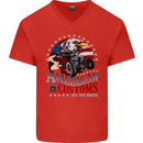 American Customs Hot Rod Garage USA Mens V-Neck Cotton T-Shirt Red
