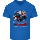 American Customs Hot Rod Garage USA Mens V-Neck Cotton T-Shirt Royal Blue
