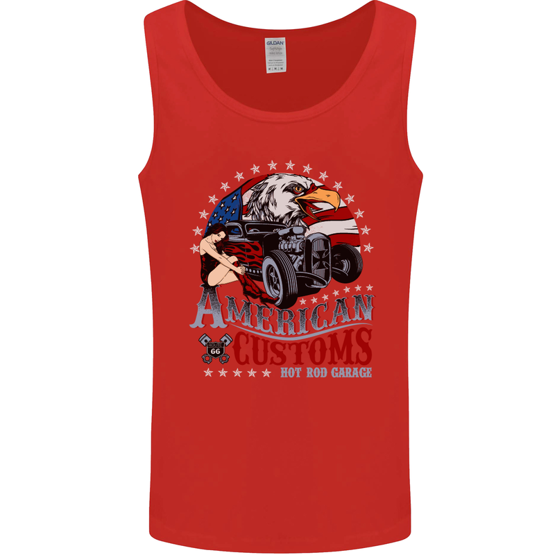American Customs Hot Rod Garage USA Mens Vest Tank Top Red