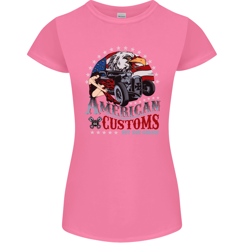 American Customs Hot Rod Garage USA Womens Petite Cut T-Shirt Azalea