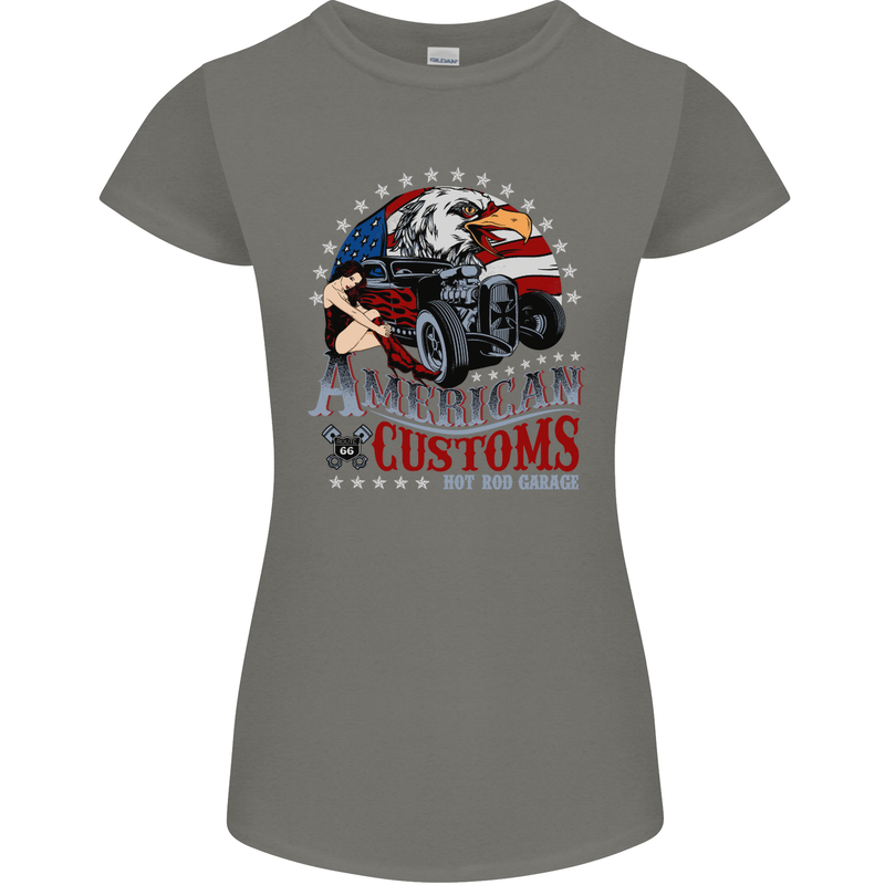 American Customs Hot Rod Garage USA Womens Petite Cut T-Shirt Charcoal
