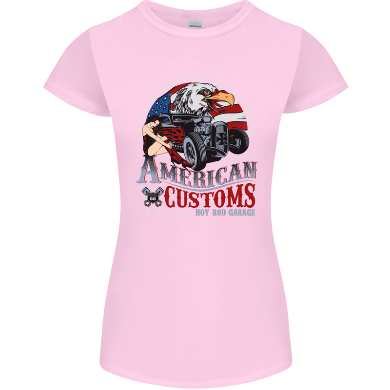 American Customs Hot Rod Garage USA Womens Petite Cut T-Shirt Light Pink